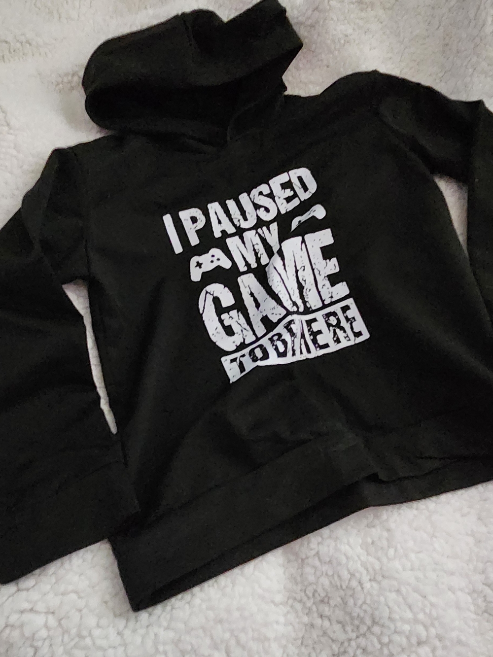 Black Hoodie with 'I Paused My Game' Graphic